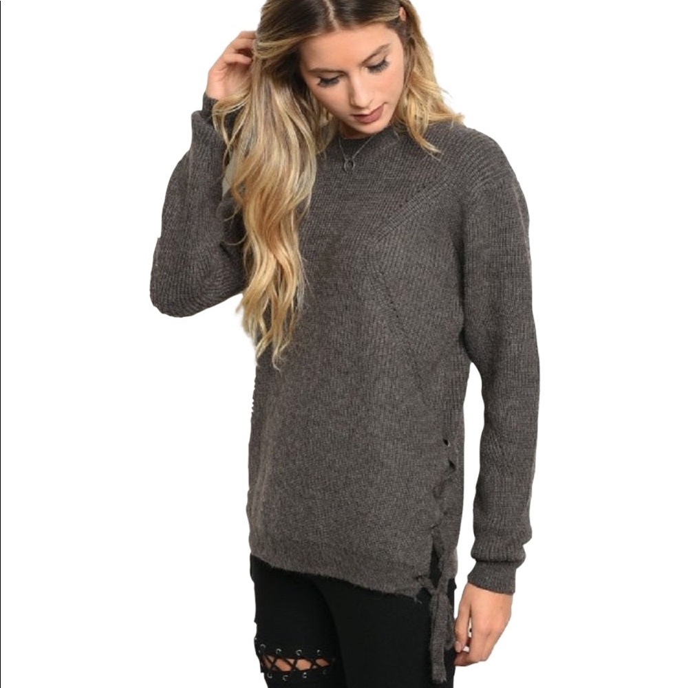 NWOT Charcoal Side Lace Up Sweater